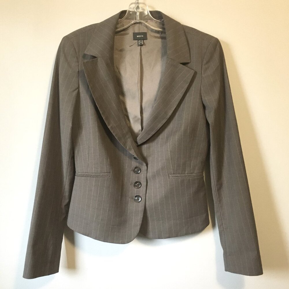 Mexx NWOT Virgin Wool Grey Pink Pinstripe Blazer 10 US